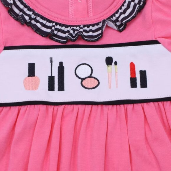 Boutique Make Up Embroidered Girls Pink Short Sleeve Dress - Picture 3 of 7